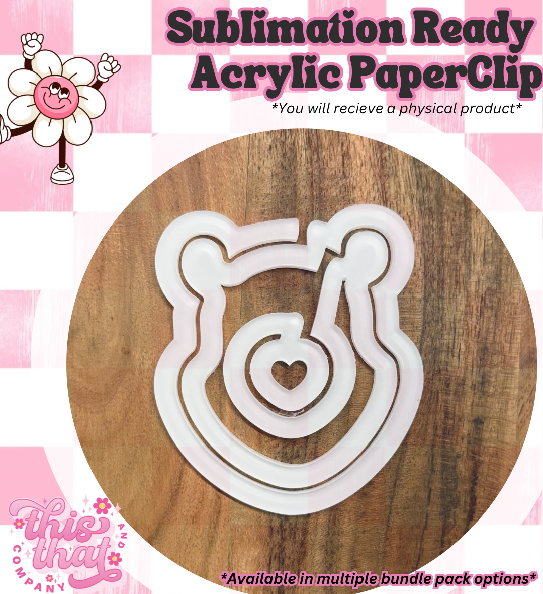 Sublimation Blanks | Sublimation Paper Clip | Acrylic Paper Clip | Yellow Bear