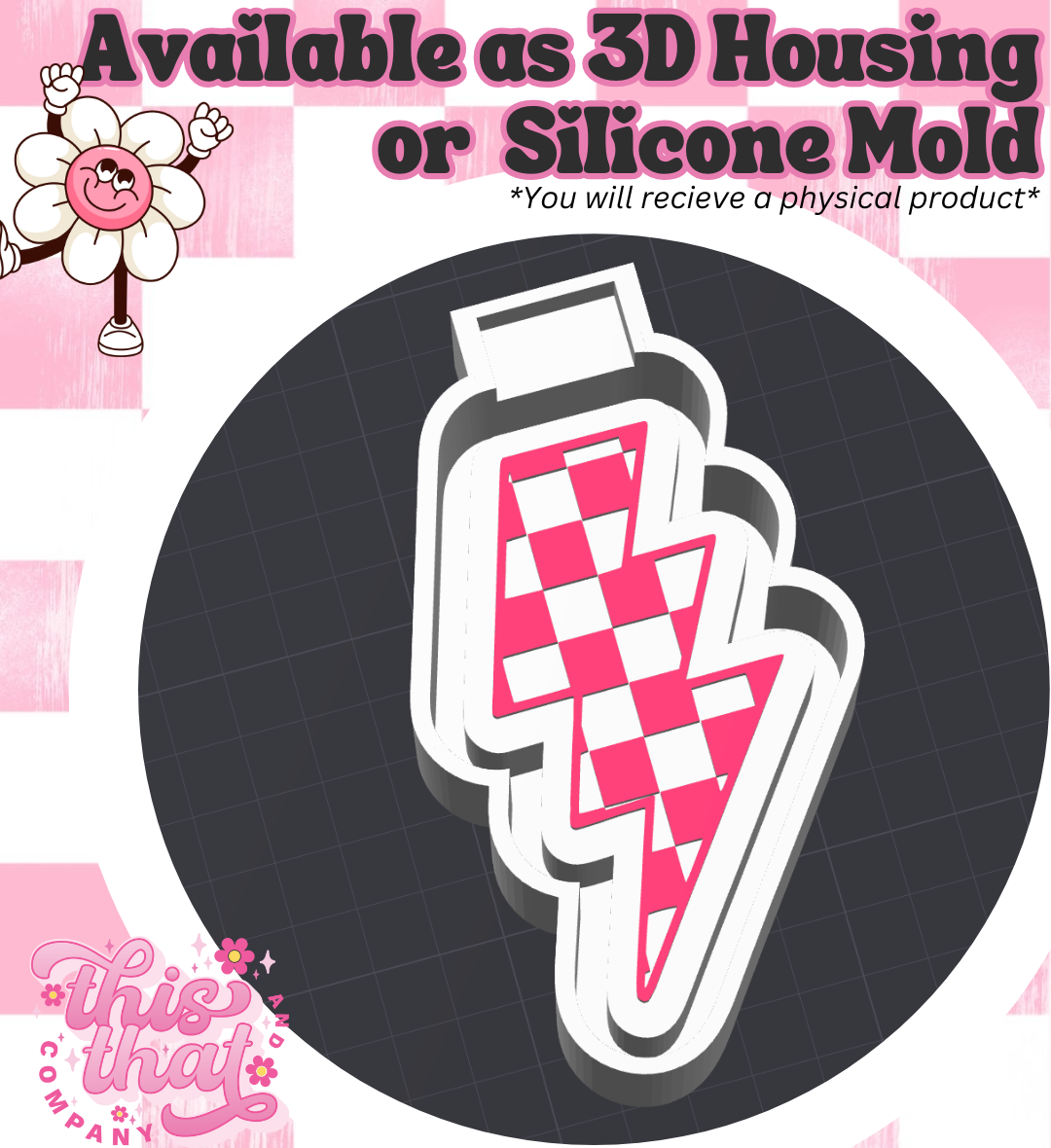 Freshie | Silicone Mold | Checkered Lighting Bolt