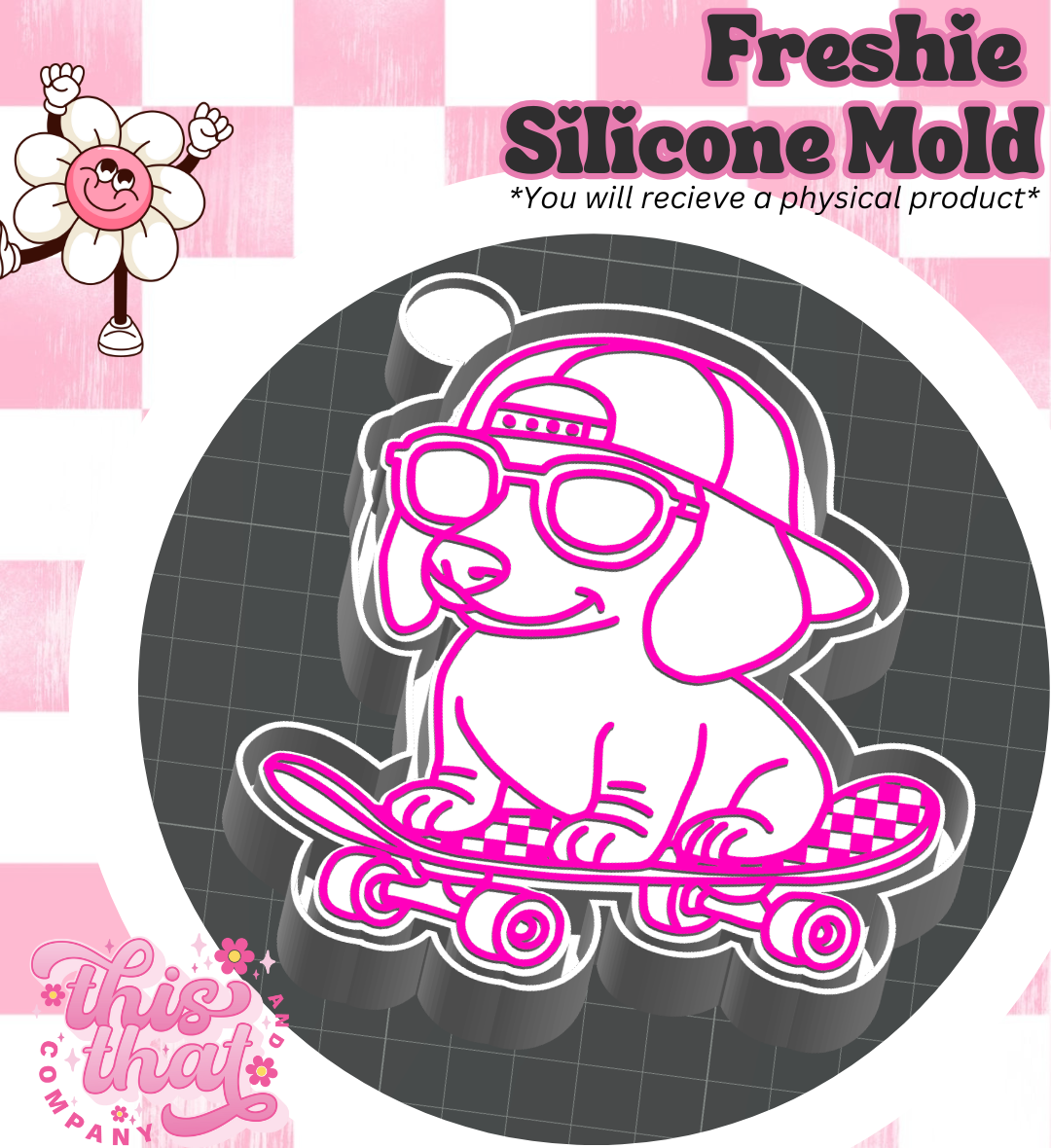 Freshie | Silicone Mold | Skateboard Weiner Dog
