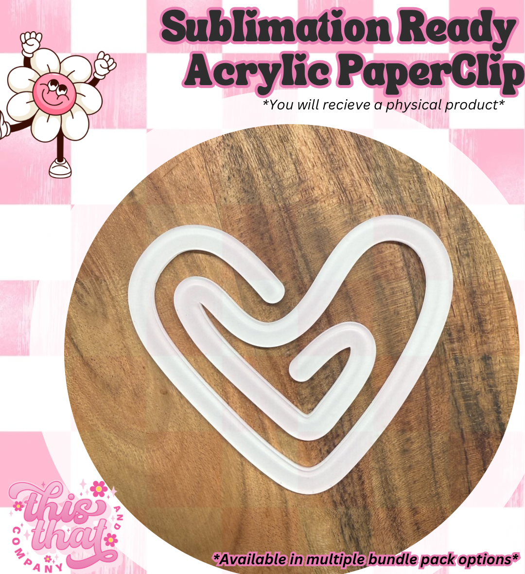 Sublimation Blanks | Sublimation Paper Clip | Acrylic Paper Clip | Heart