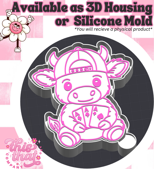 Freshie | Silicone Mold | Skater Card Playing Cow