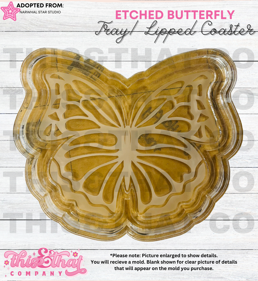 Silicone Mold For Resin |  Etched Butterfly Tray / Lipped Coaster