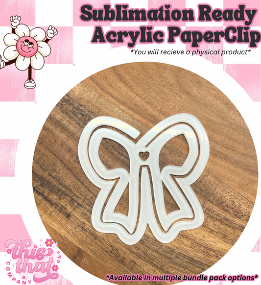 Sublimation Blanks | Sublimation Paper Clip | Acrylic Paper Clip | Coquette Bow