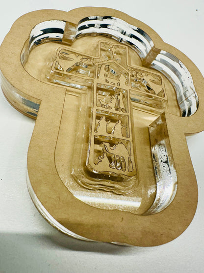 Silicone Mold for Resin | Layered Nativity Cross Ornament